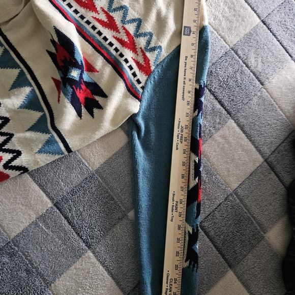 Wrangler Retro Men Or Women's Cream & Teal Aztec Shawl Collar Cardigan Sweater - Picture 9 of 9